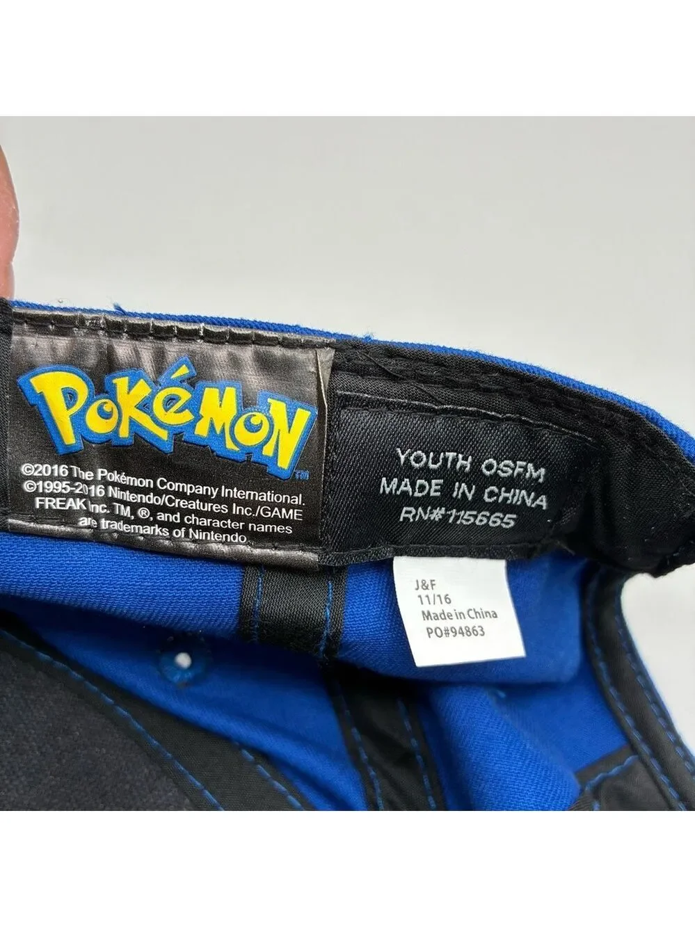 Pokemon 2016 Pikachu Snapback Youth OSFM Blue Yellow Embroidered Cap Hat